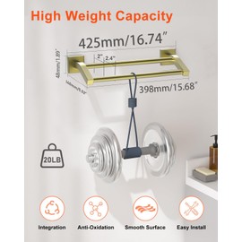 Alise Bath Double Towel Bars Towel Racks for Bathroom Lavatory,Wall Mount Towel Holder Heavy Duty SUS304 Stainless Steel Towel Hanger Towel Rail,Gold Finish,16 Inch