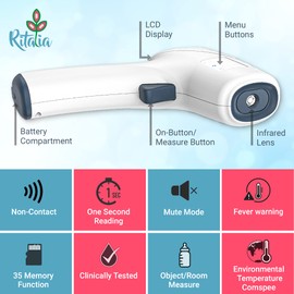 Forehead Thermometer Ritalia® Digital Thermometer for Adults, Kids and Baby - Infrared No Touch Forehead sensors to Measure Temperature Accurate-