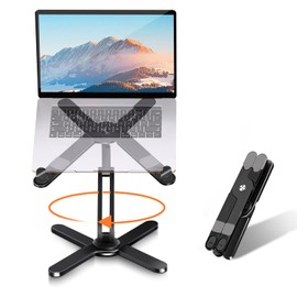Moallia Laptop Stand with 360 Rotating Base, Computer Notebook Laptop Riser Metal Holder for Desk Collaborative Work, Fully Foldable for Easy Storage, Fits All MacBook, Laptops up to 16 inches, Black