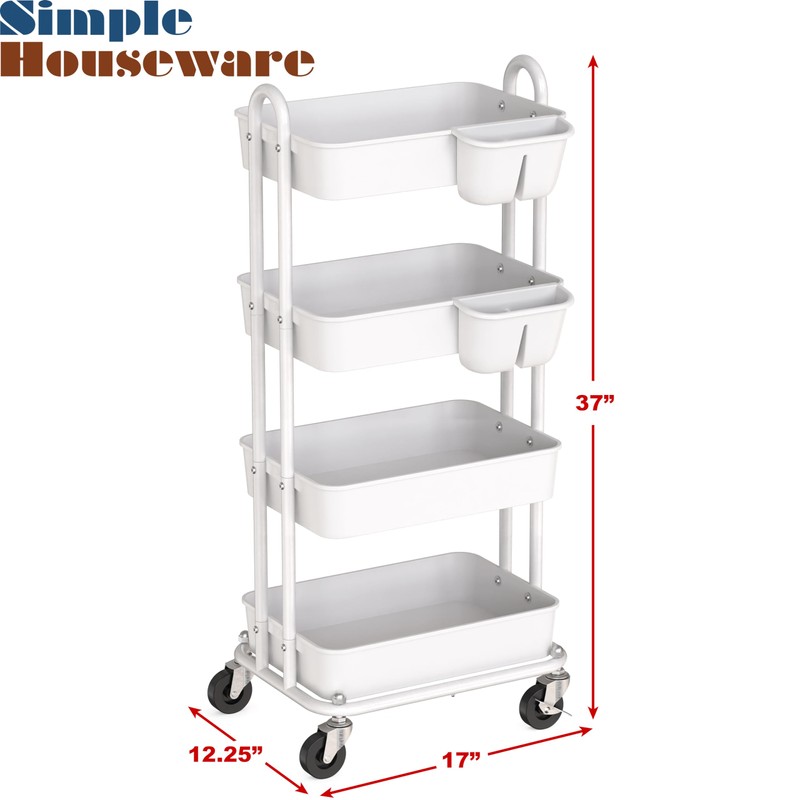 Simple Houseware 4-Tier Multifunctional Rolling Utility Cart with Hanging Buckets,