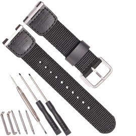 RCNZWQB 24mm Cloth Leather Replacement strap Compatible with Casio SGW-100 SGW-200 GW-3000B GW-3500B for Pathfinder PRS-400B-2V PAS410B-5V men's watchband accessories Black