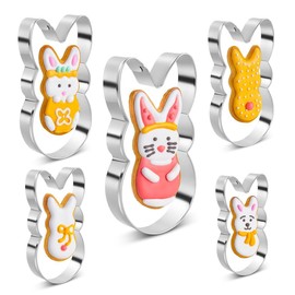 Easter Bunny Cookie Cutter Set, 5 Pieces Easter Bunny Rabbite Cookie Cutter Set for Kids,Stainless Steel Easter Cookie Biscuit Cutter Shapes Holiday Themed Party Supplies