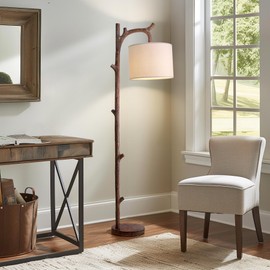 OYEARS Retro Farmhouse Floor Lamp for Living Room Rustic Standing Lamps Tree Trunk Deco Modern Country Vintage Wood Floor Lamp（Brown）