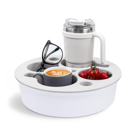 Bonfixe Round 7-in-1 Bed & Couch Cup Holder Tray,Waterproof Silicone Sofa and Bed Organizer Caddy,Large Capacity Couch Drink Holder Caddy for Remote Control Drinks, Snacks, Cell Phones, Headphones