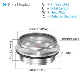 CoCud Air Compressor Oil Sight Glass, | G1-1/4 Male Thread | Aluminum Hex Head Oil Liquid Level Indicator Glass Window - (Applications: for Gearbox Fittings), 1-Piece