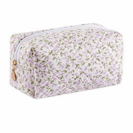 HHQQWZ Makeup Bag Travel Cosmetic Bag for Women Girls, Zipper Make Up Pouch, Floral Flowers Toiletry Organizer Makeup, Portable Storage Cosmetic Travel Cloth Bag, C2 Purple Floral