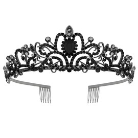 Arclhladin Queen Rhinestone Crown, Gold Wedding Royal Princess Crystal Tiara Crown for Women Costume Party, Pageant,Prom Gifts (Black)