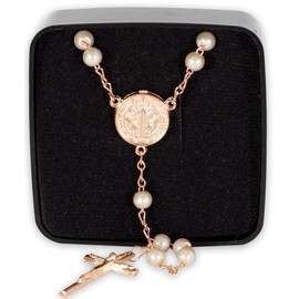 Rosario de perlas, con crucifijo y medalla milagrosa de San Benito, Rosarios de buena acción, Rosario de Paz y Protección, Rosario para regalo o uso personal + Libro de Oración Grande + Cajita para Rosario // Casa Celestial