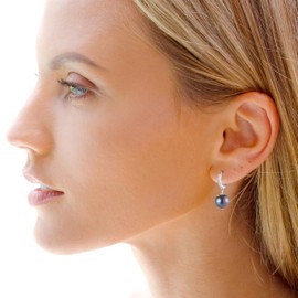 COAI Ladies 925 Silver Drop Earrings with Black Freshwater Pearls - Available in Gold and Silver, Pearl Stone, Pearl