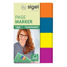 SIGEL HN614 Transparent Index Page Markers, 4 x 40 Strips, Blue/Pink/Yellow/Orange (Pack of 10)