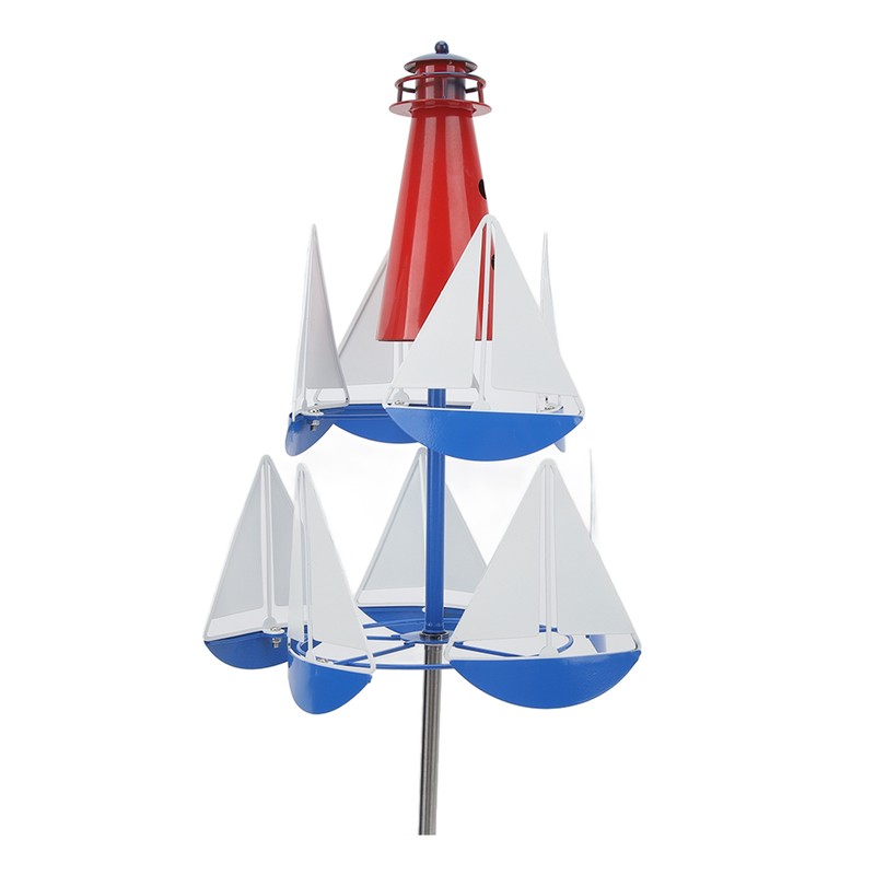 Summer Lighthouse Sailboat Windmills 360 Degree Rotation Weathervane Metal Windmill