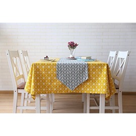 Meiosuns Table Cloth, Rectangular Tablecloth, Cotton Linen, Simple Twill Tablecloth, Suitable for Home Kitchen Decoration, Various Sizes, yellow, 140 x 220 cm