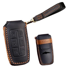 TECART Leather Keyless Entry Remote Shell Case Fit for Genesis GV70 GV80 Key case Cover Keyring Accessories 6 Button Black