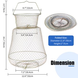 FLKQC 2 Pack Floatable Galvanized Steel Wire Fish Baskets, Collapsible Wire Fish Baskets, Portable Fishing Basket Fishing Net Cage