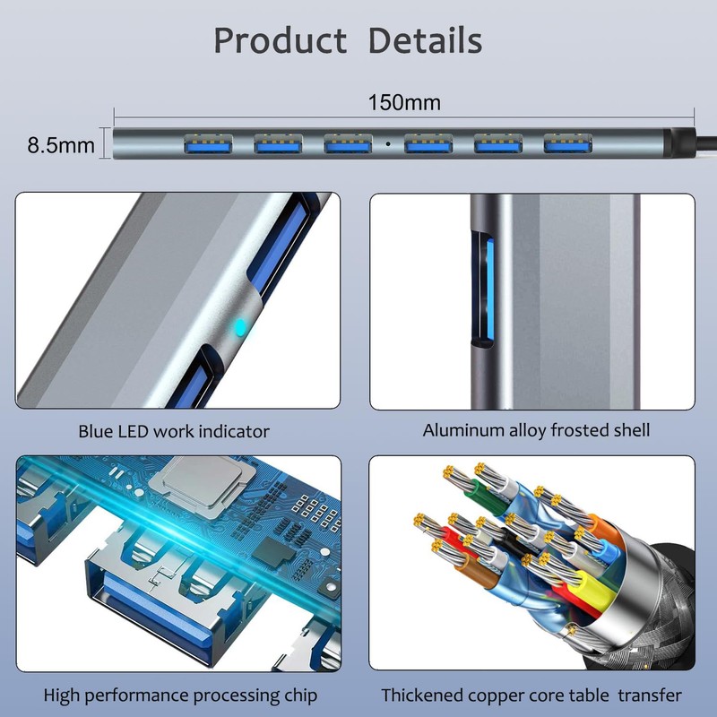 TIEDXIOY 7 Port USB 3.0 Hub, Aluminium USB Splitter &