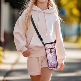 POLERO Cute Cat Water Bottle Holder for Girls Cherry Blossom Water Bottle Carrier with Shoulder Strap for Sports Gym School