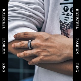 Richsteel Anxiety Relief Rings For Women Men Black Diamond Cubic Zirconia Ring Jewellery