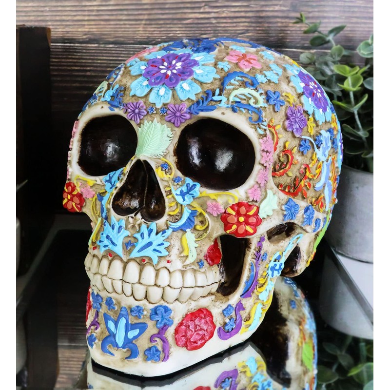 Ebros Totenkopf-Figur Dias De Los Muertos, Blumenschädel, Blumen- und Tierwelt,