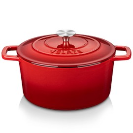 Velaze 6 QT Enameled Cast Iron Dutch Oven, Dual Handles Dutch Oven Pot with Lid,Heavy-Duty Non-stick Round Dutch Oven for Bread Baking, Stewing, Roasting, Good Sealing for All Heat Source (Red)