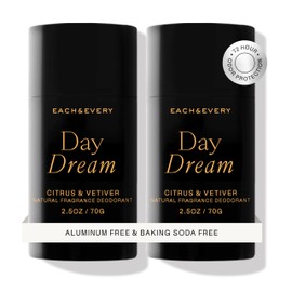 Each & Every Each & Every Aluminum Free Deodorant for Women & Men, Citrus & Vetiver - All Natural Deodorant for Sensitive Skin, EWG Verified - Clean, Baking Soda-Free, Plant-Based Fragrance - 2.5oz, 2 Pack