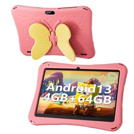 SGIN Tablet for Kids, 10 Inch Android 13 Kids Tablet with Kids Case, 4(2+2) GB RAM 64GB ROM, 5000mAh, 1280 * 800 Display, Dual Camera, WiFi, Kidoz Pre Installed, Parental Control, Pink