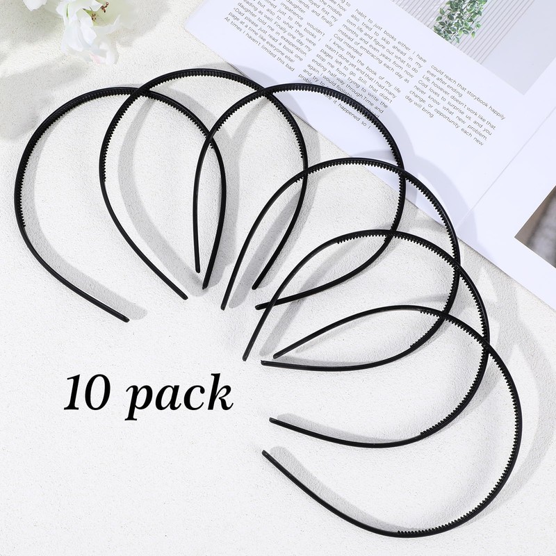HJZHII 10 Pcs Plastic Headband, Black Non-Slip Headbands for Women