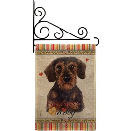 Miniature Dachshund Happiness Burlap Burlap Garden Flag Set Wall Holder Animals Dog Puppy Spoiled Paw Canine Fur Pet Nature Farm Animal Creature Small Gift Yard House Banner Double-Sided 13 X 18.5