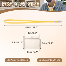 PATIKIL 50 Set Name Tag Holders with Lanyard, Plastic Waterproof Horizontal Badge Holder with Alligator Clip Lanyards for ID Badges Office Teacher Events Meetings, Yellow(4x2 Inch)
