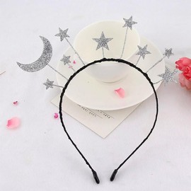 Headband Stars Moon Silver Hair Accessories Stars Moon Headband Girls Stars Headpiece Silver Stars Star Headband, Suitable for Theme Parties, Costume Parties and Cosplay
