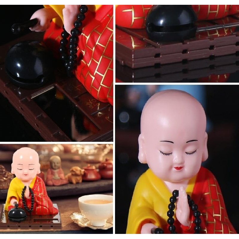 EatingBiting Little Monk Figurine Solar Buddha Monk Shaking Head Statue