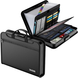 DocSafe Accordion File Organizer with Combination Lock,Fireproof Water Resistant Expanding File Folder with Multi Pockets,Document Organizer Home Office Travel Safe Storage for Letter Size Files,Black