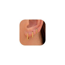 NOMOKOS Gold Hoop Earrings for Women - 18K Gold Plated Huggies Bead Hoop Earrings for Women Trendy Earring Sets for Multiple Piercing Cartilage Earrings Jewelry Womens Gifts