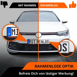 GENMAG® Velcro Number Plate Holder Frameless [Extra Strong & Universal] Car & Motorcycle Number Plate Holder Velcro Weatherproof Number Plate Velcro Frameless Number Plate Holder Austria & Germany