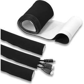 TPFNet Premium Neoprene Cable Sleeve, 1.5 m Long, 37 mm Diameter, Black + White, Cable Management, Cable Management, with Velcro Fastening, the Perfect Cable Guide for Office, Kitchen or Home Cinema