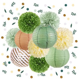 HOMARKBALE Pompons deko,wabenbälle,deko gartenparty,Happy Birthday deko,Wedding Decoration,papierlaterne,konfetti,deko Geburtstag,grünes neutrales Dekor，Grüner Elfenanzug Set 11er