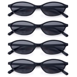 Dwenarry Retro Oval Sunglasses for Women 90s Sunnies Chic Cat Eye Lightweight Narrow Party Shades Trendy UV protection Sun Glasses 4 Pack, Black Frame - Black Lens