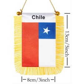 CANTENDO 2 Pack Chile Window Hanging Flag,Mini Chilean Car Flag with Pole Tassel Suction Cup Rearview Mirror Decoration(3x5 Inch)