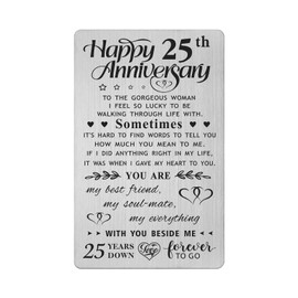 FALOGI 25th Anniversary Card Gifts for Wife, Happy 25 Year Anniversary Card, Metal Engraved Wallet Card