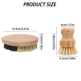 Wooden Vegetable Brush, Pack of 2 Mushroom Brush, Palm Brush Made of Beech Wood, Cup Brush, Dishwashing Brush, Mushroom Brush, Potato Brush for Kitchen Sink
