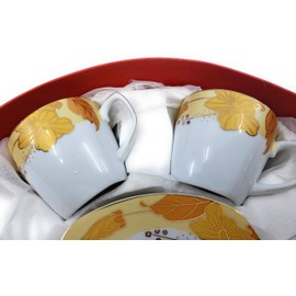 Porcelain China Teacups or Coffee Cups and Saucers Set of 6 Floral Band (Gold)