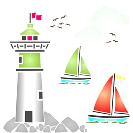 Lighthouse Stencil, 11,4 x 11,4 cm - Nubes náuticas de velero marítimo