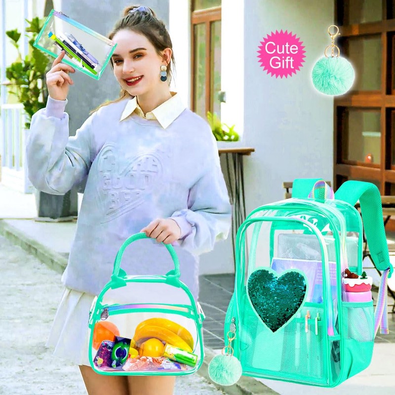gxtvo 3PCS See Through Backpack Heavy-Duty Set for Women &