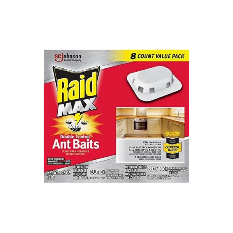 Raid Max Double Control Ant Baits, Kills the Colony, 8