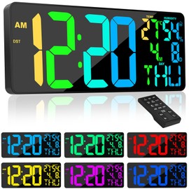 [Oversized] 18" Digital Wall Clock Large Display, 11 RGB Color Changing Large Digital Wall Clock with Remote, Date, DST, Temperature, Auto Brightness Digital Alarm Clock for All Large Spaces Use