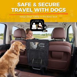 VOPOCO Dog Car Barrier with Storage Pocket, Mesh Pet Net Divider for Backseat, Heavy Duty Scratch-Resistant Auto Safety Guard for Cars & SUVs, Easy Install Universal Fit
