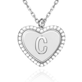 Elio Passero Heart Initial Pendant Necklace,S925 Sterling Silver Hypoallergenic 26 Letters Alphabets love Necklaces Charm Chain for Women Grils Birthday Anniversary Jewelry Gifts,Chain Length 17.7"