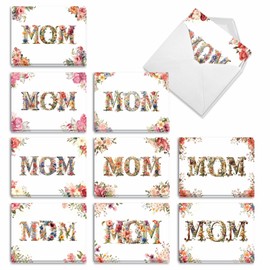 The Best Card Company 20 Assorted Mother's Day Notecards Box Set 4 x 5.12 Inch with Envelopes (10 Designs, 2 Each) Mom Letters AM10981MDG-B2x10