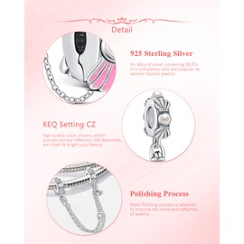 KEQ Stopper Clip Charms fit For Bracelet Necklace 925 Sterling Silver Spacer Beads with 5A Cubic Zirconia Christmas Mother's Day Gift for Women (SHELL BEAD CHAIN)