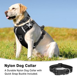 AnnuoYi No Pull Dog Harness, Pet Harnesses with Dog Collar, Adjustable Reflective Oxford Outdoor Vest, Front/Back Leash Clips for Small, Medium, Large Dogs, Easy Control Handle for Walking，Black