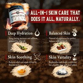 Organic Beef Tallow for Skin - 4 OZ (Unscented) — Grass Fed Beef Tallow for face + Body — US-Made Whipped Tallow and Honey Balm Moisturizer for Dry and Sensitive Skin, Eczema, Rosacea (No Additives)